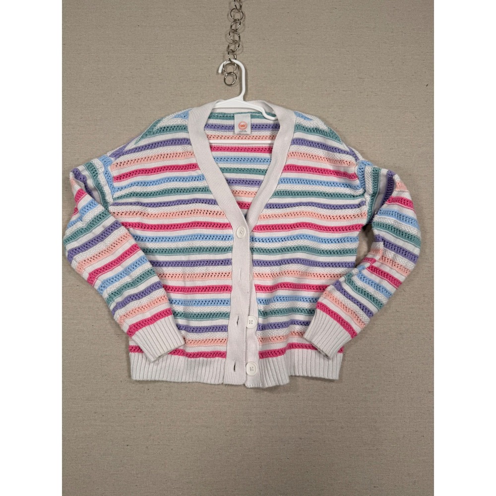 Wonder Nation Girls L 10-12 Striped Cotton Knit Cardigan Pastel Multicolor